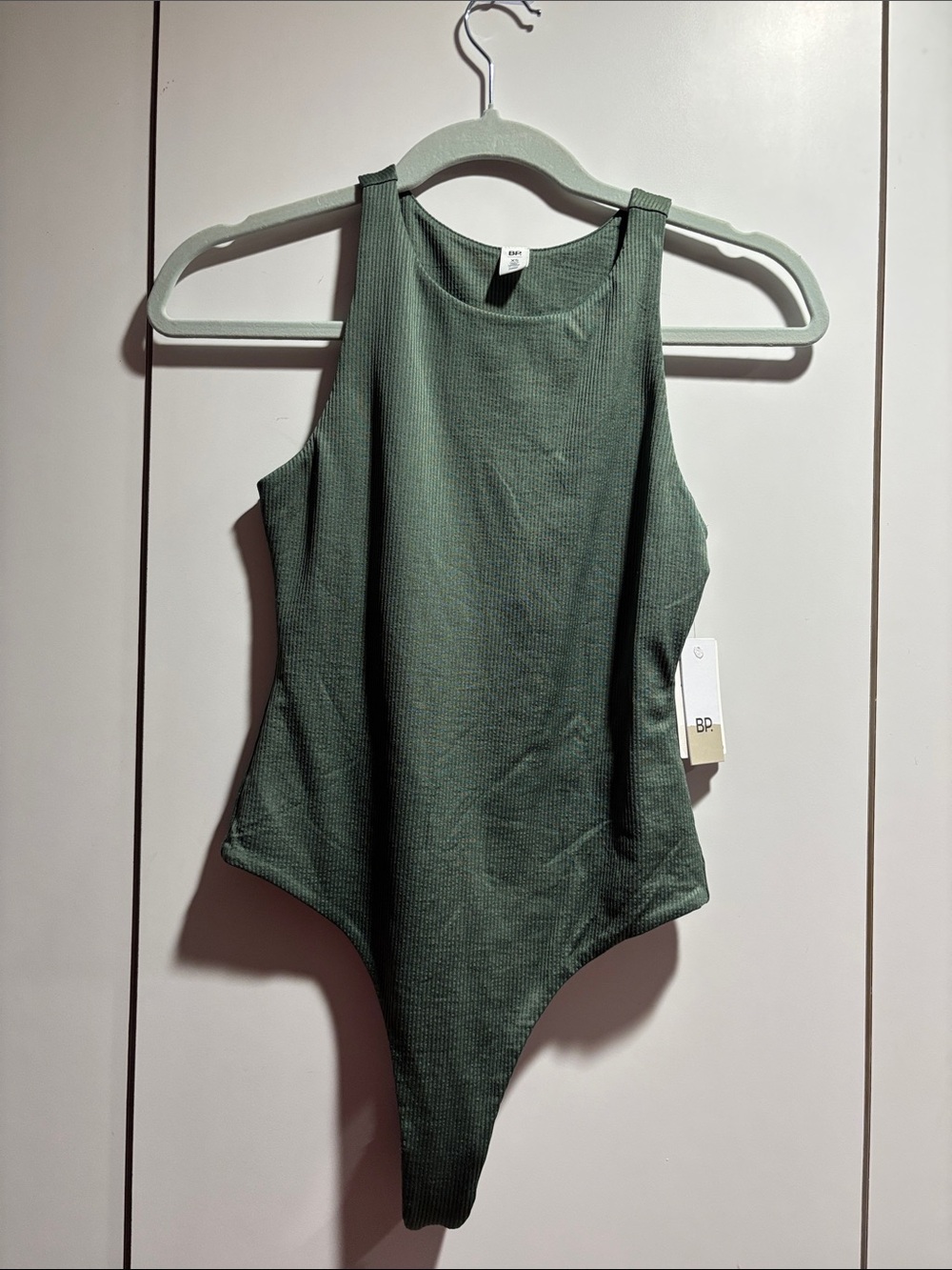 bp Olive Ribbed High-Cut Tank Bodysuit